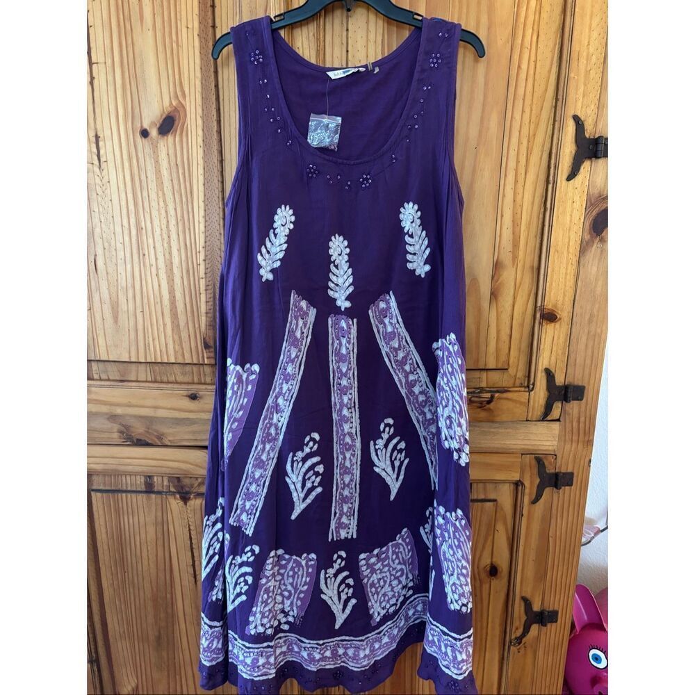 NWOT Soft Surroundings Batik Print Dress with Embellishments